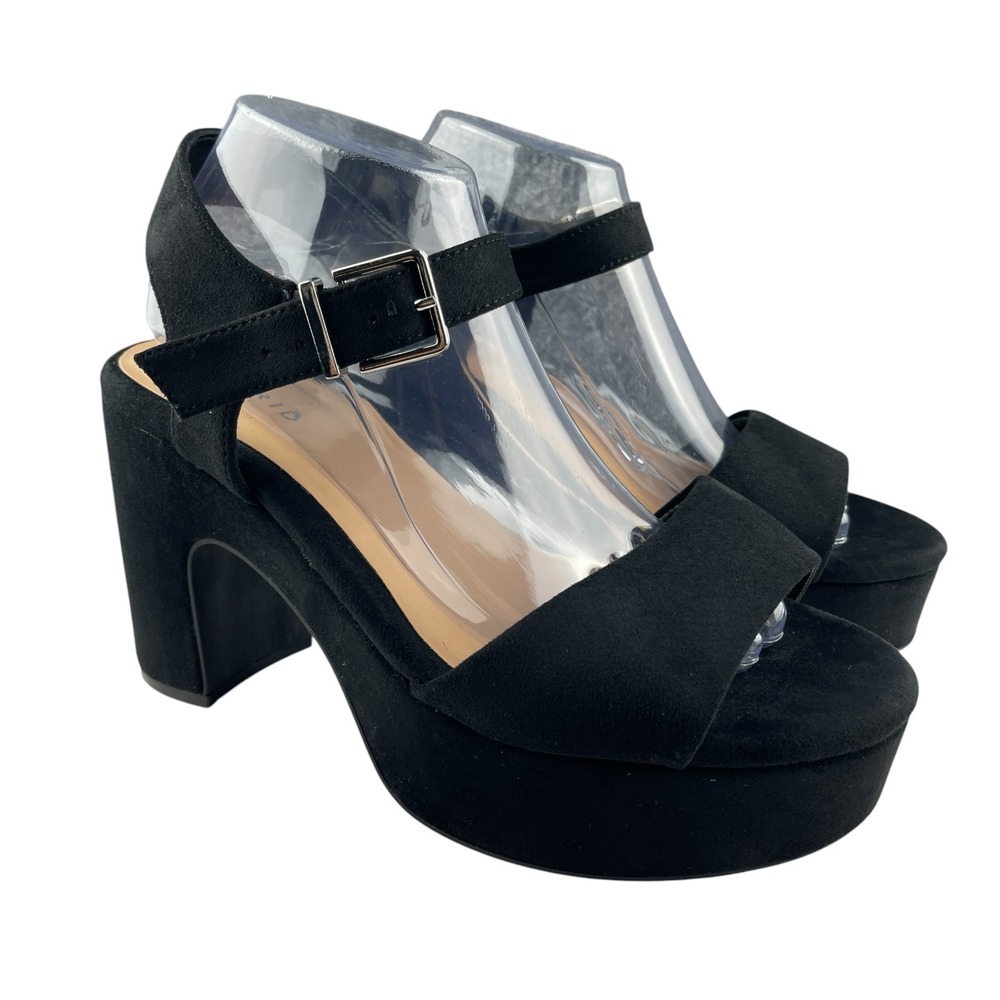 Torrid Women's Platform Sandals 9WW Black Faux Suede Block Heel Ankle Strap